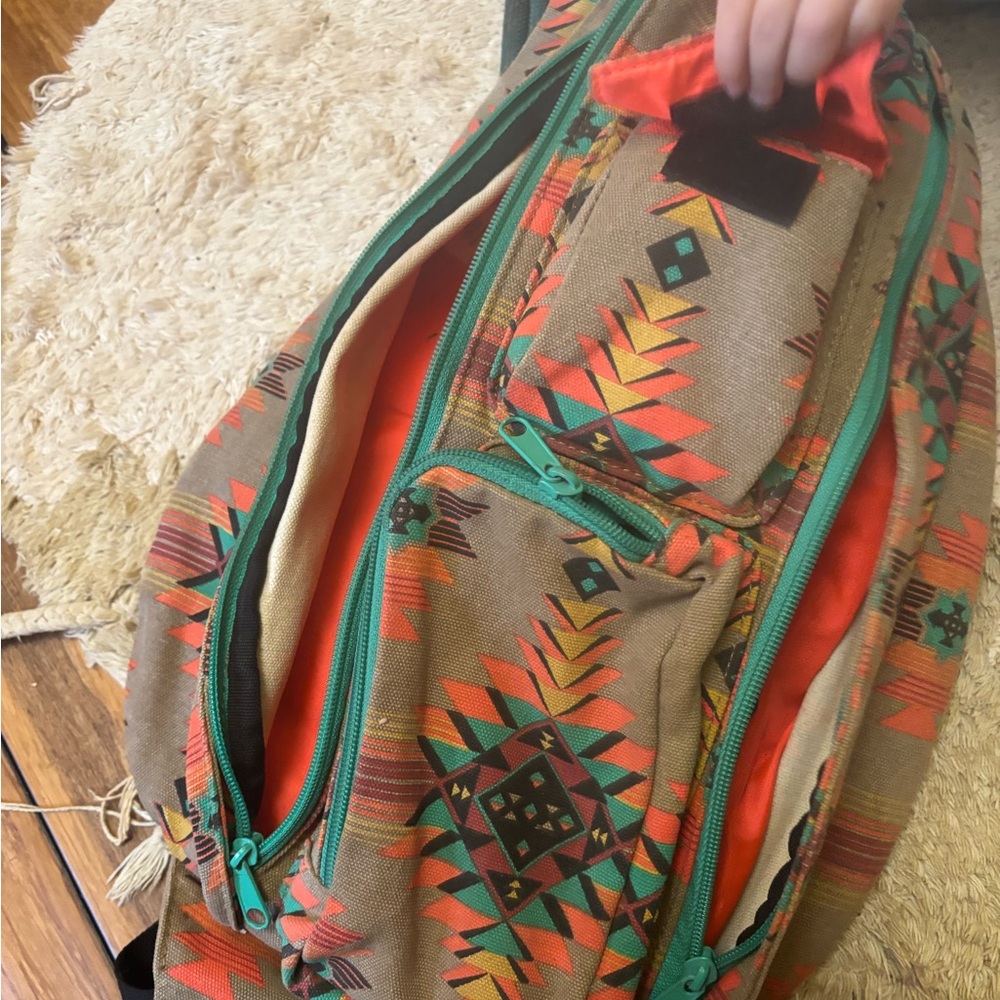 Kavu Tribal Pattern Rope Bag - Orange and Green tan. Out of Print - Picture 3 of 4